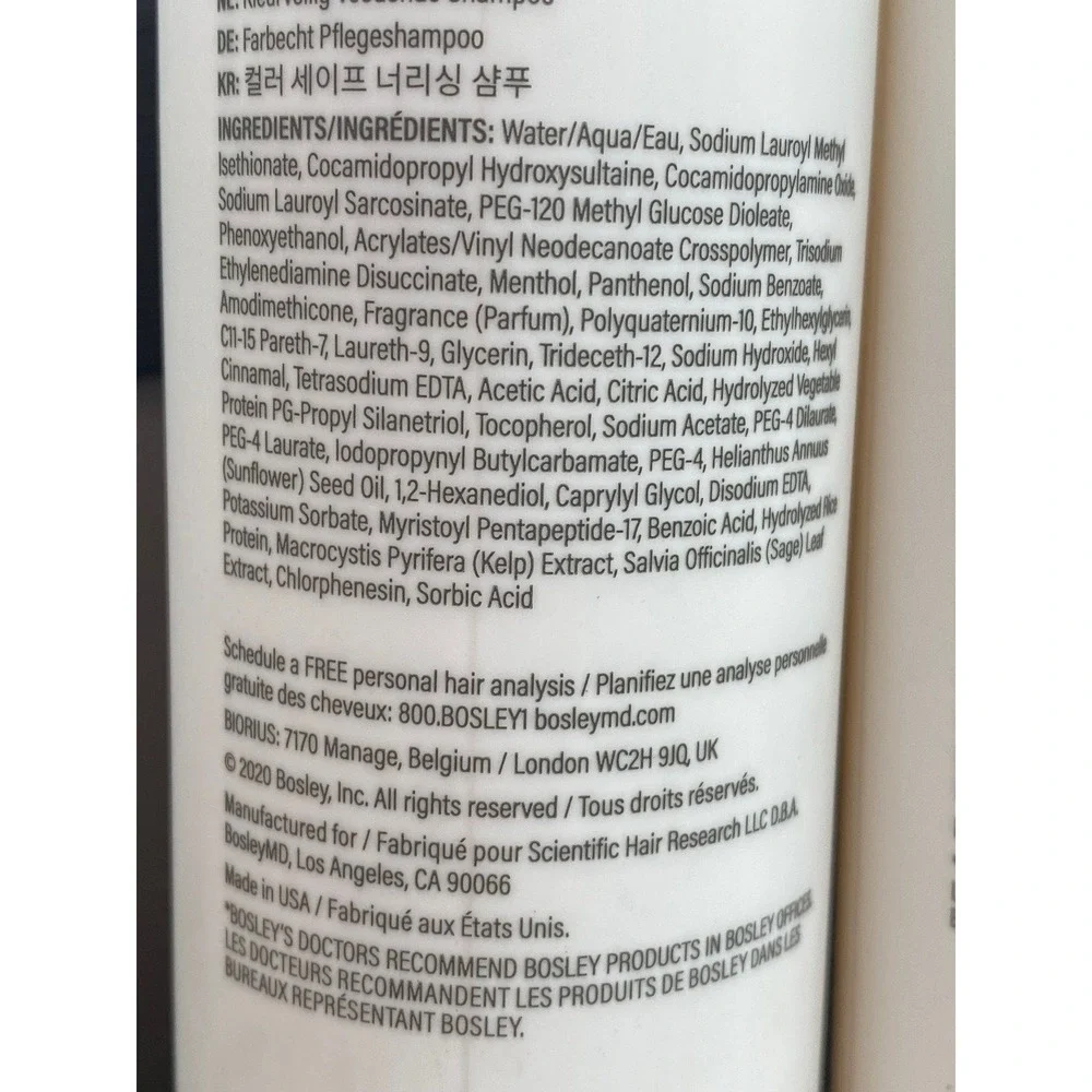 2 BOSLEY MD new Defense Nourishing Shampoo Color Safe Sulfate Free‎ 10.1 fl oz